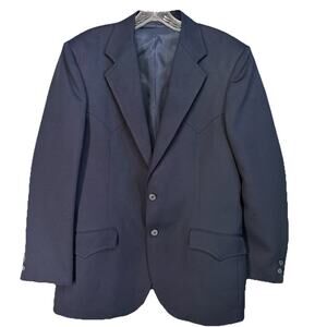 Vtg Circle S Western Blazer Mens 40 Navy Blue Ranch Yoke Sport Coat USA Made